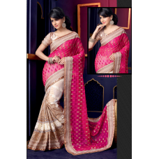 Luxurious Off White Colored Embroidered Georgette Net Saree 